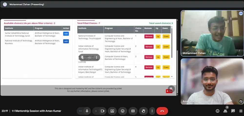 A snapshot of mentoring session with MD Zishan